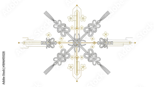 Geometric Ornament A symmetrical, artistic design in gold and silver, ideal for decorative purposes