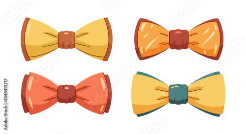 Collection of four colorful cartoon bow ties on a white background