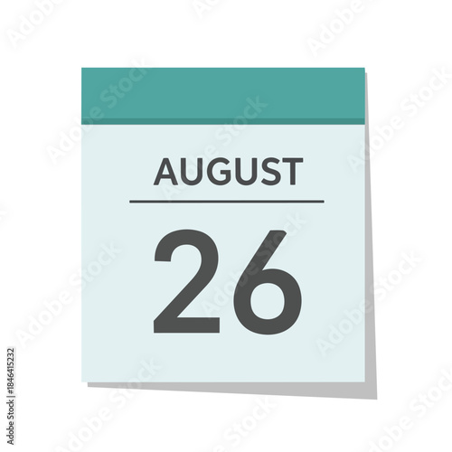 A contemporary and clean digital calendar icon prominently showcasing the month of August and the specific day number twenty-six for appointments