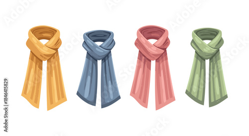 Four colorful scarves displayed in a row, perfect for winter fashion