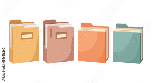 Collection of four colorful file folders with documents inside