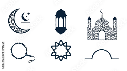 Islamic Iconography:  An artistic array of iconic Islamic symbols, embodying the essence of faith and cultural identity.