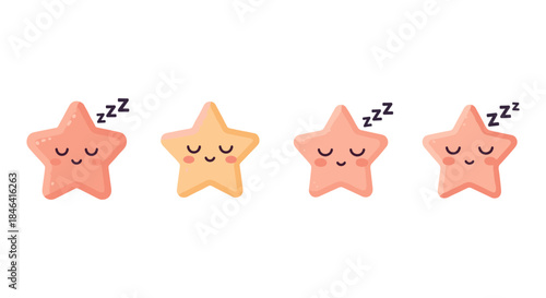 Cute sleeping stars with zzz symbols, adorable cartoon characters for kids