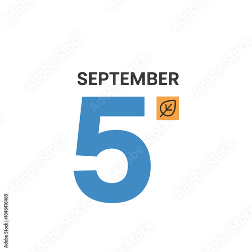 Clean graphic marking September 5th with a distinct autumn leaf symbol for seasonal events