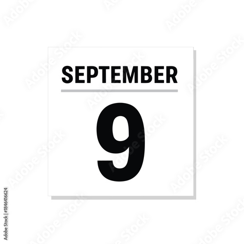 A clear and crisp depiction of September nine on a minimalist calendar page icon for scheduling and marking important events. Ideal for digital