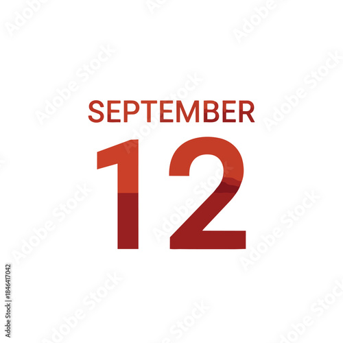 A vibrant and prominent visual displaying the specific calendar date September 12 in a bold, eye-catching red hue on a pristine white background for