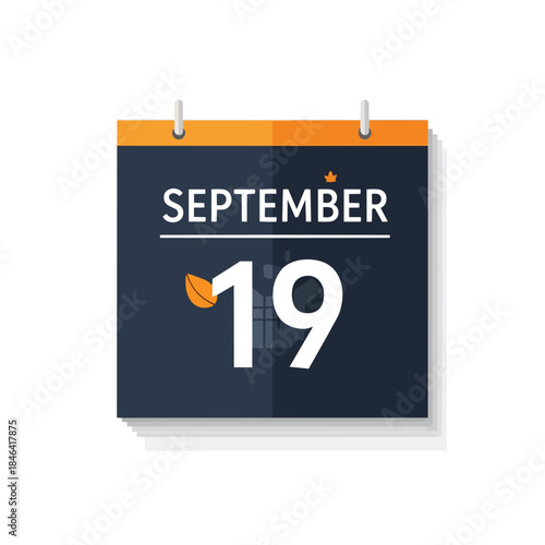 Modern Flat Design Calendar Icon Displaying Nineteenth of September Autumnal Date Reminder
