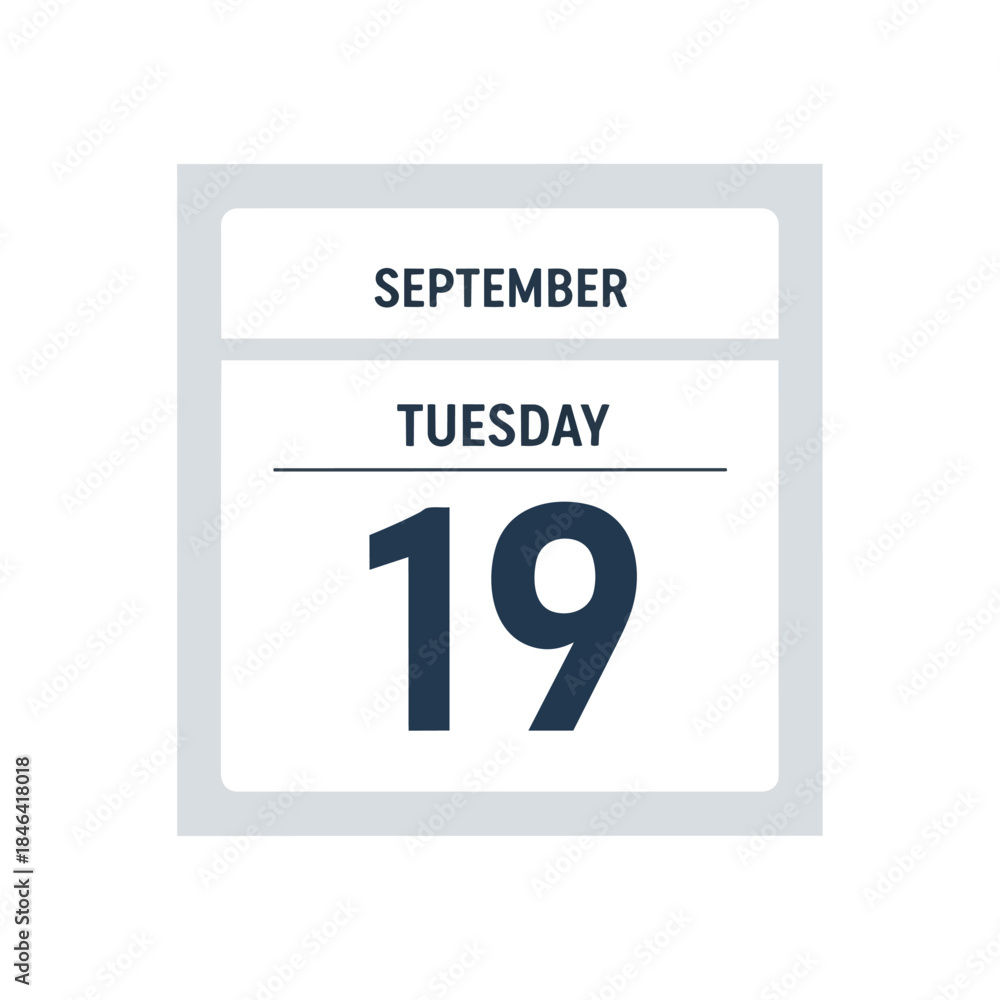 Fototapeta premium A clean and modern digital calendar icon prominently displaying September nineteenth as a Tuesday, designed for efficient scheduling, event