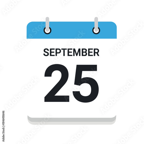Modern minimalist calendar graphic illustrating a specific date September twenty-fifth on a clean white page with blue top binder