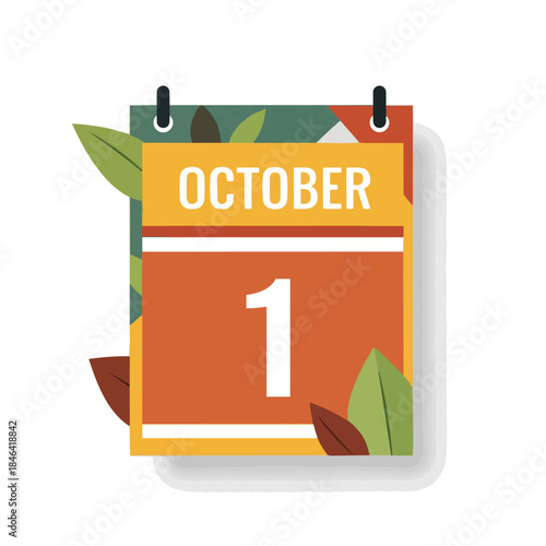 Vibrant autumnal calendar displaying October first with decorative seasonal foliage for timely planning and event reminders showcasing the beauty of