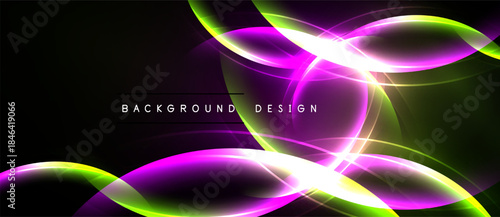 Abstract neon curves, vibrant colors, dark background. Modern design element, dynamic composition, glowing lines create visual impact.
