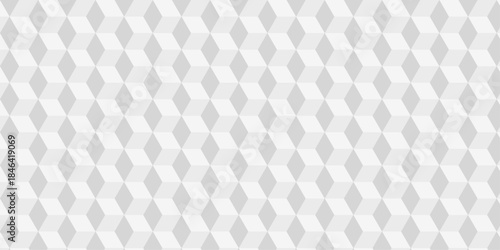 Abstract white and gray style minimal blank cubic. Geometric pattern illustration mosaic, square and triangle wallpaper. Seamless cube technology business concept.