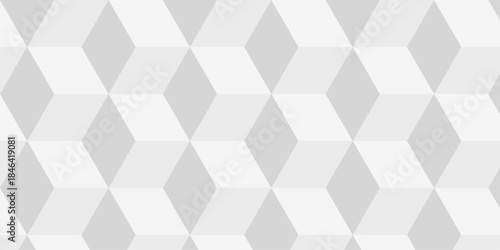 Abstract white and gray style minimal blank cubic. Geometric pattern illustration mosaic, square and triangle wallpaper. Seamless cube technology business concept.