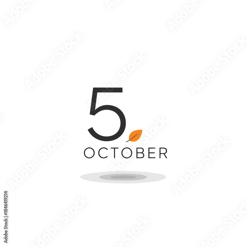 Minimalist October 5th date design with an autumnal leaf accent highlighting a specific fall day.