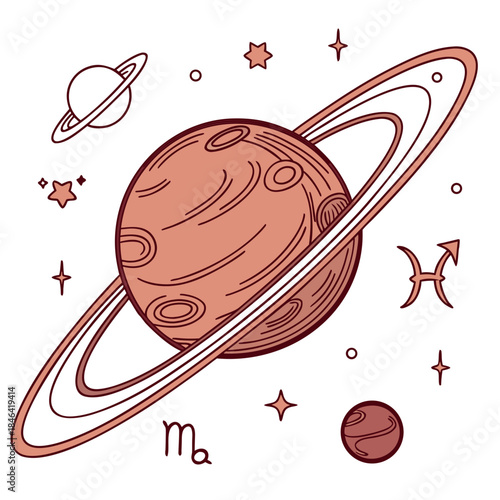 Red planet with ring and zodiac symbols ringed planet 1