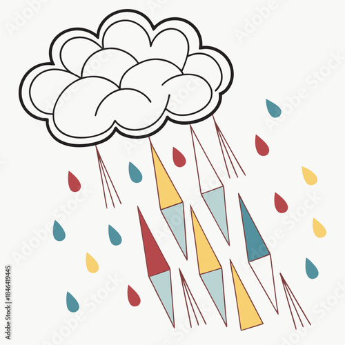 Cloud dropping geometric raindrops geometric shapes