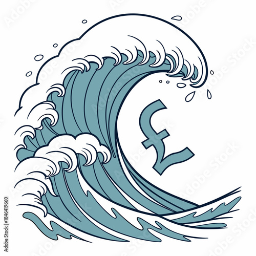 Ocean wave forming pound currency symbol naturally