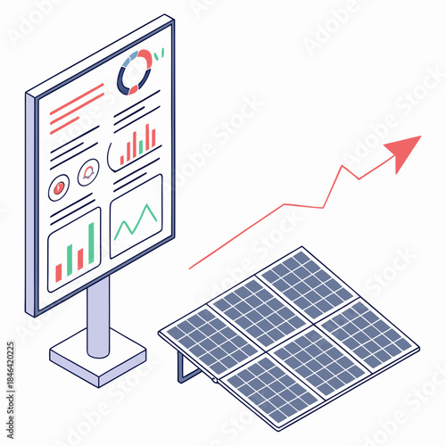 Holographic display projecting solar plant data with solar panels