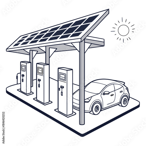 Solar powered electric vehicle charging station with car