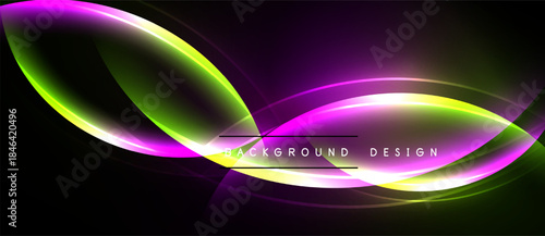 Abstract neon shapes, vibrant colors, dark background. Smooth gradients create flowing lines, modern design element.