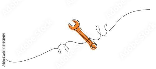 Continuous line art of a wrench tool with varying curved lines. This icon is for a tool shop banner. Vector illustration with beautiful colors.