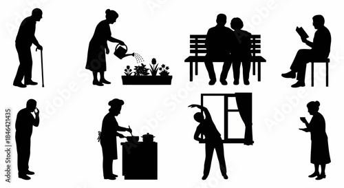 Senior Daily Life Elderly Care Activities Grandparent Lifestyle Healthy Aging Routine Icons