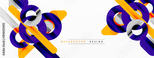 Abstract design features overlapping shapes, vibrant colors, dynamic composition. Modern aesthetic suitable for backgrounds, presentations.
