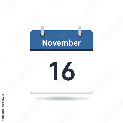 Minimalist digital calendar icon displaying the sixteenth day of November as a date reminder system