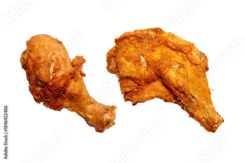 Fried chicken thighs on isolated background. 
Transparent, PNG File