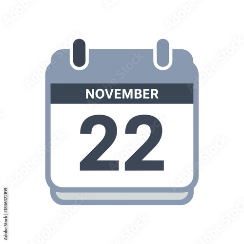 This clear digital illustration features a crisp, modern calendar icon distinctly marking November 22nd, ideal for scheduling events or highlighting
