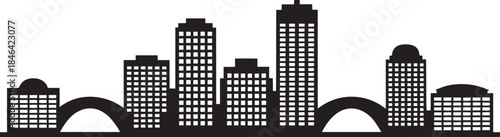 City skyline silhouette with diverse buildings bridges and urban architecture vector art