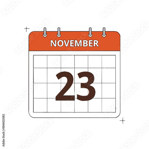 A clear and simplified visual representation of a tear-off calendar sheet indicating the twenty-third day of November, perfect for scheduling and