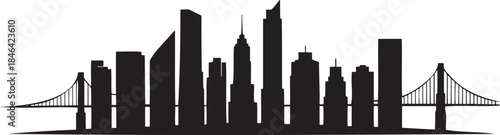 New York city skyline silhouette with skyscrapers and bridges