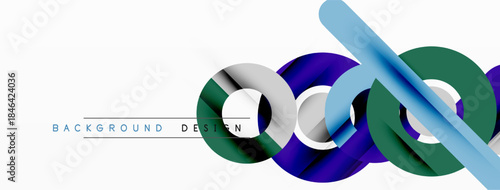 Abstract design features overlapping colorful lines, curves. Modern background with blue, green, purple elements. Minimalist style.
