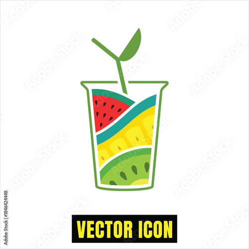 Delicious and healthy layered fruit smoothie icon with watermelon, pineapple, and kiwi Vector