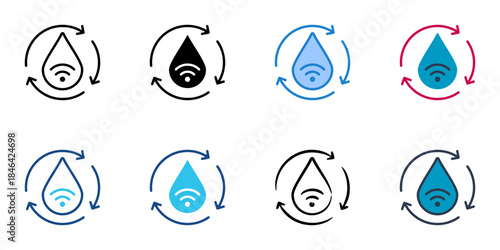 Smart water control icons set multiple style vector collection. 
