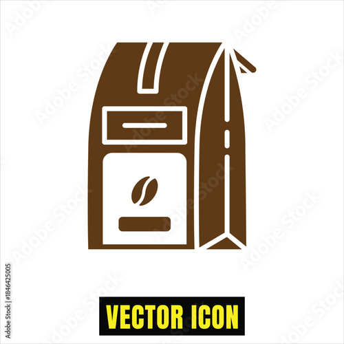 Minimalist brown coffee bag vector icon with a coffee bean emblem on the packaging Vector