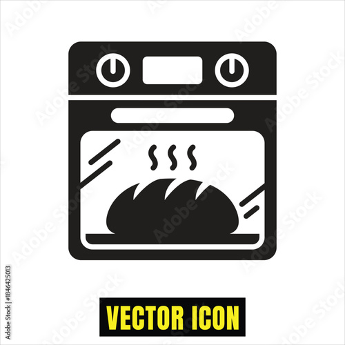 A graphic illustration depicting a hot oven baking a fresh loaf of bread, emanating steam Vector
