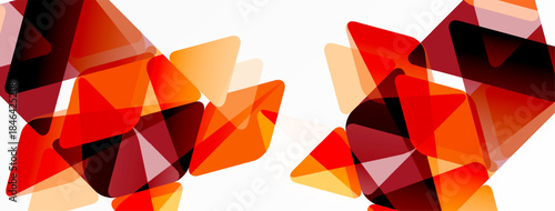 Abstract geometric shapes overlap, creating vibrant orange, red tones. Minimalist design, modern aesthetic, clean background.