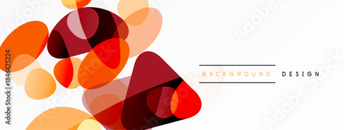Abstract shapes overlap, creating warm color gradients. Orange, red hues dominate white space. Modern design element.