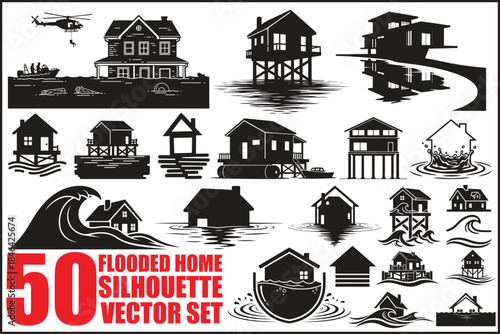 50 Flooded Home Silhouette Bundle
