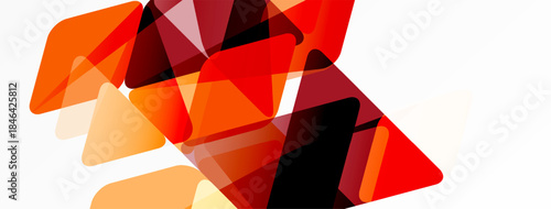 Abstract geometric shapes overlap, creating dynamic composition. Warm colors dominate, suggesting energy, movement. Minimalist design.