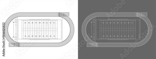 Top View Plan of American Football Field and Track Outline Drawing
