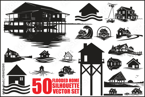 50 Flooded Home Silhouette Bundle
