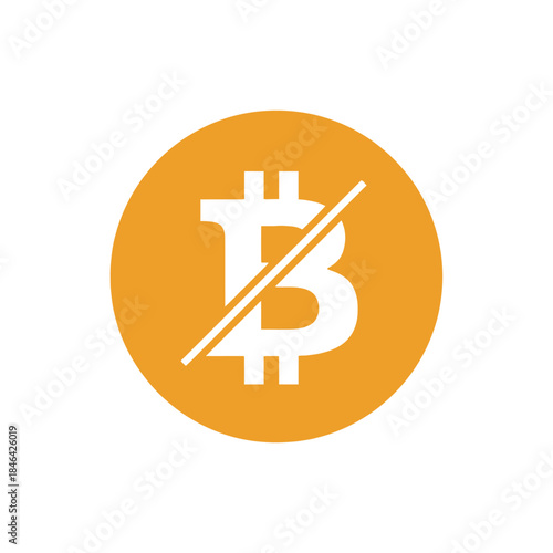 No Bitcoin cryptocurrency symbol on orange background