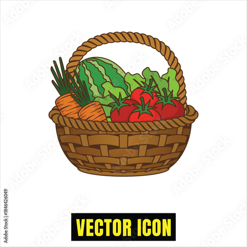 Vegetable basket fruit icon vector, basket fruit icon vector