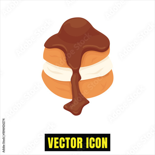 An appetizing illustration of a sweet pastry bun overflowing with creamy filling and warm chocolate drizzle Vector