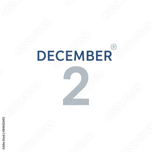 A crisp graphic representation of the date December second, featuring a subtle snowflake motif, perfect for winter season reminders, calendar
