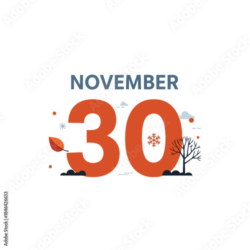 Minimalist digital illustration marking the thirtieth day of November with seasonal elements