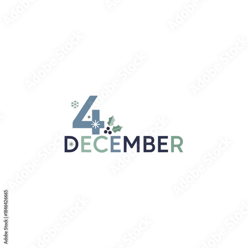 Festive fourth of December date illustration marking a special winter day with charming snowflakes and holly elements, ideal for seasonal greetings